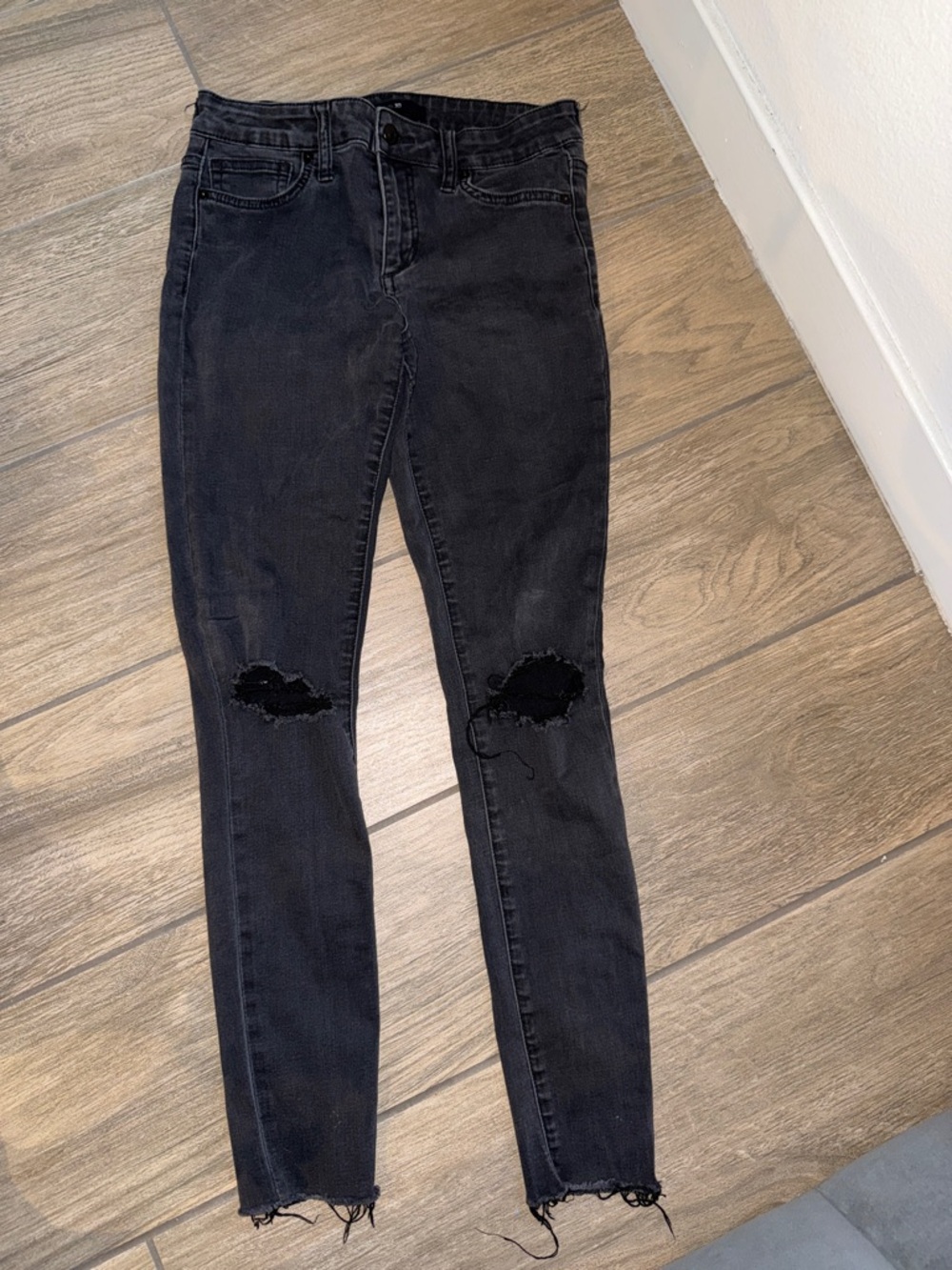 Joe's Jeans Black Distressed Skinny Jeans with Knee Rips